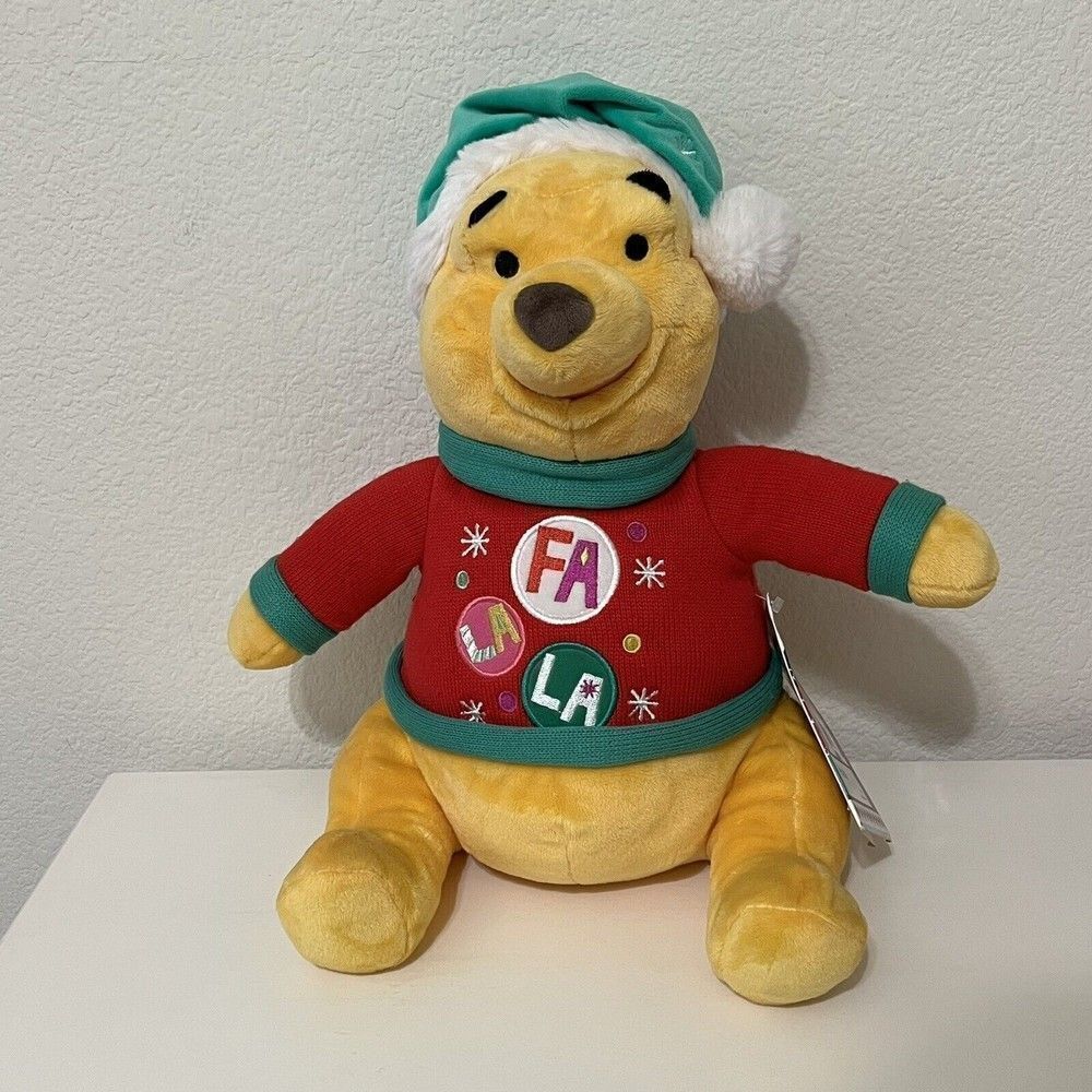 Disney Store Winnie the Pooh Christmas Bear Plush Fa La La Sweater w/ Tag